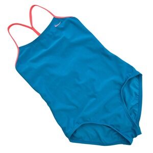 Nike Girls' Sport Swimsuit One-Piece Blue Pink Swoosh Logo 14